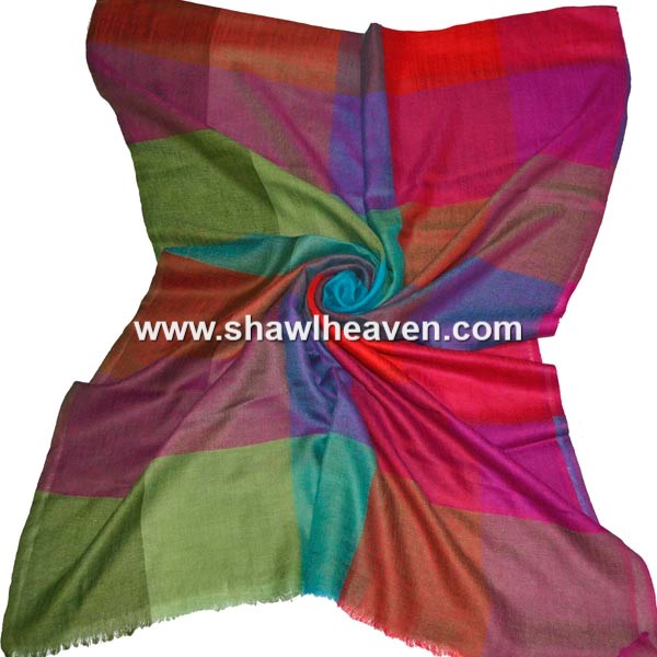 multicolor bold check block pattern cashmere shawl